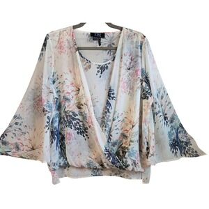 FDJ Fairy Sheer Floral Flare Sleeve Wrap Layered Blouse
Cream Multicolor Size 12